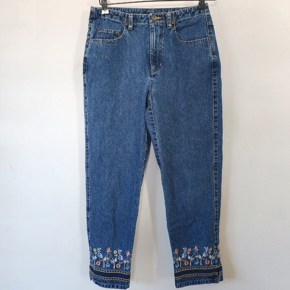 Vintage Y2K Liz Claiborne Embroidered Denim Capri Pants Size 6 100% Cotton